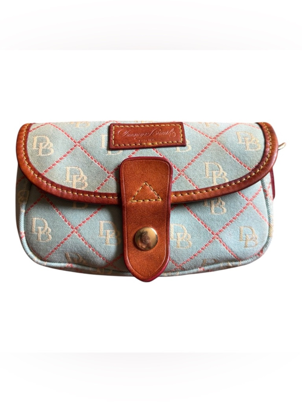 Dooney & Bourke DB Signature Blue Monogram Wristlet Clutch Y2K Bag Leather Trim